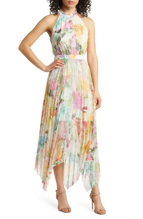 Vince Camuto Halter Floral Chiffon Dress in Ivory Multi at Nordstrom, Size 0 | Nordstrom