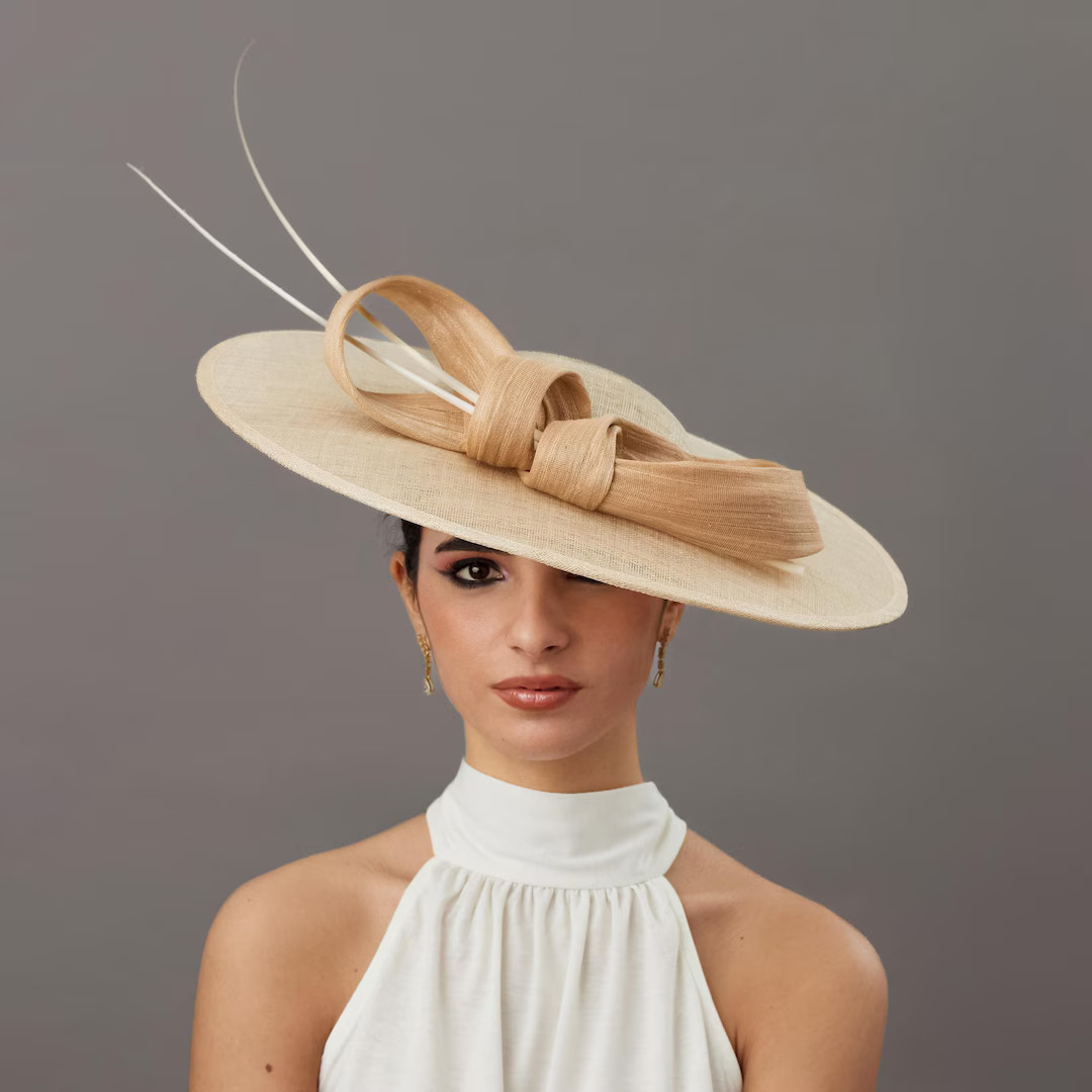 Elegant Cream Royal Ascot Hat, Beige Wedding Hat Woman, Kentucky Derby Hat Ivory, Kate Middleton ... | Etsy (US)