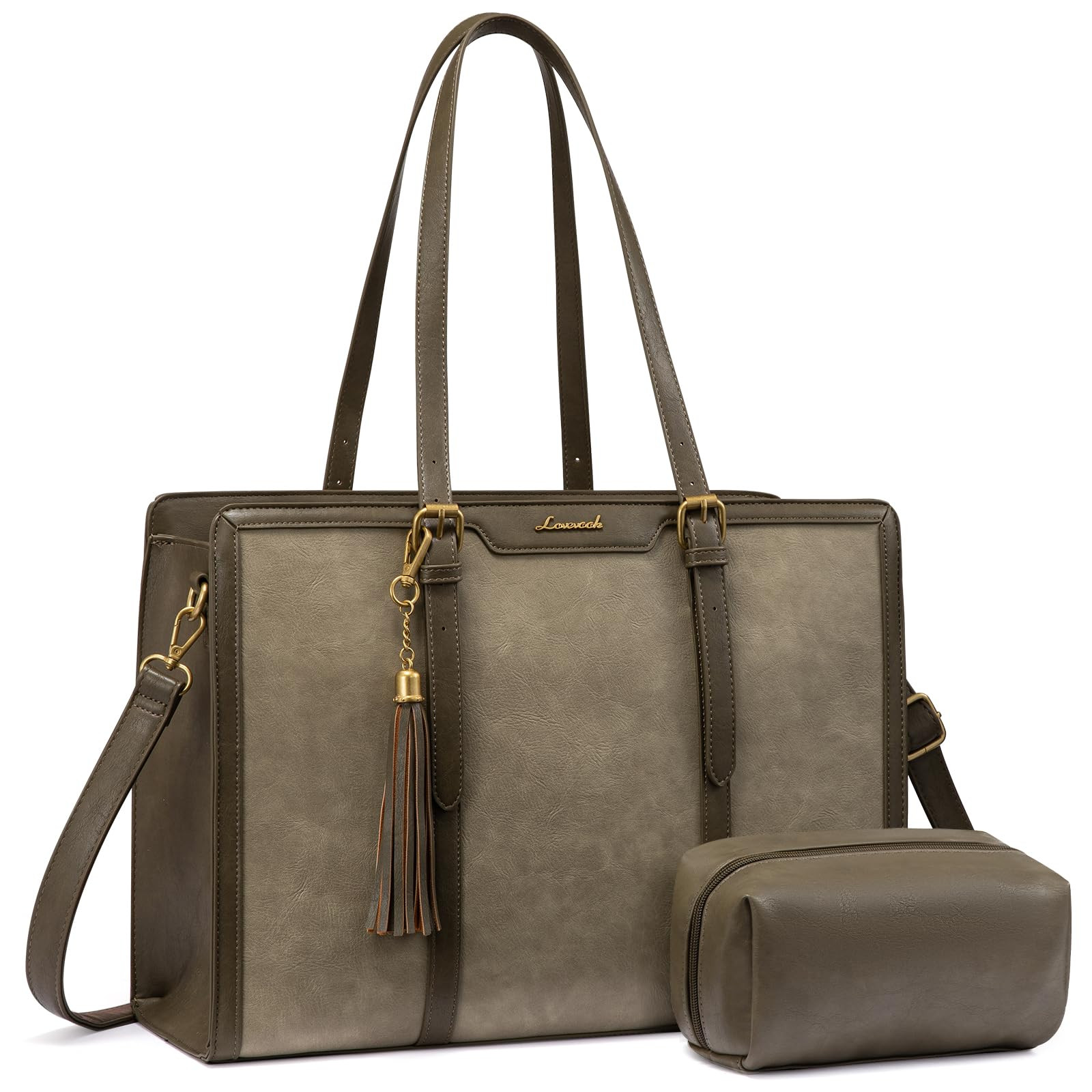 LOVEVOOK Laptop Bag for Women Vintage Leather Work Tote 15.6 inch Large Capacity Computer Bag wit... | Amazon (US)