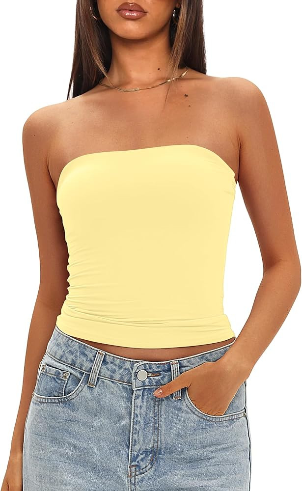 Darong Womens Padded Tube Tops Bulit in Bra Strapless Crop Tops Bandeau Double Lined Basic Going ... | Amazon (US)