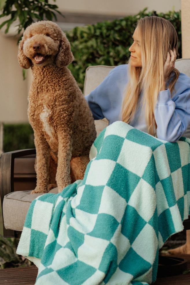 Teal Checkered Couch Throw Blanket | Katydid.com