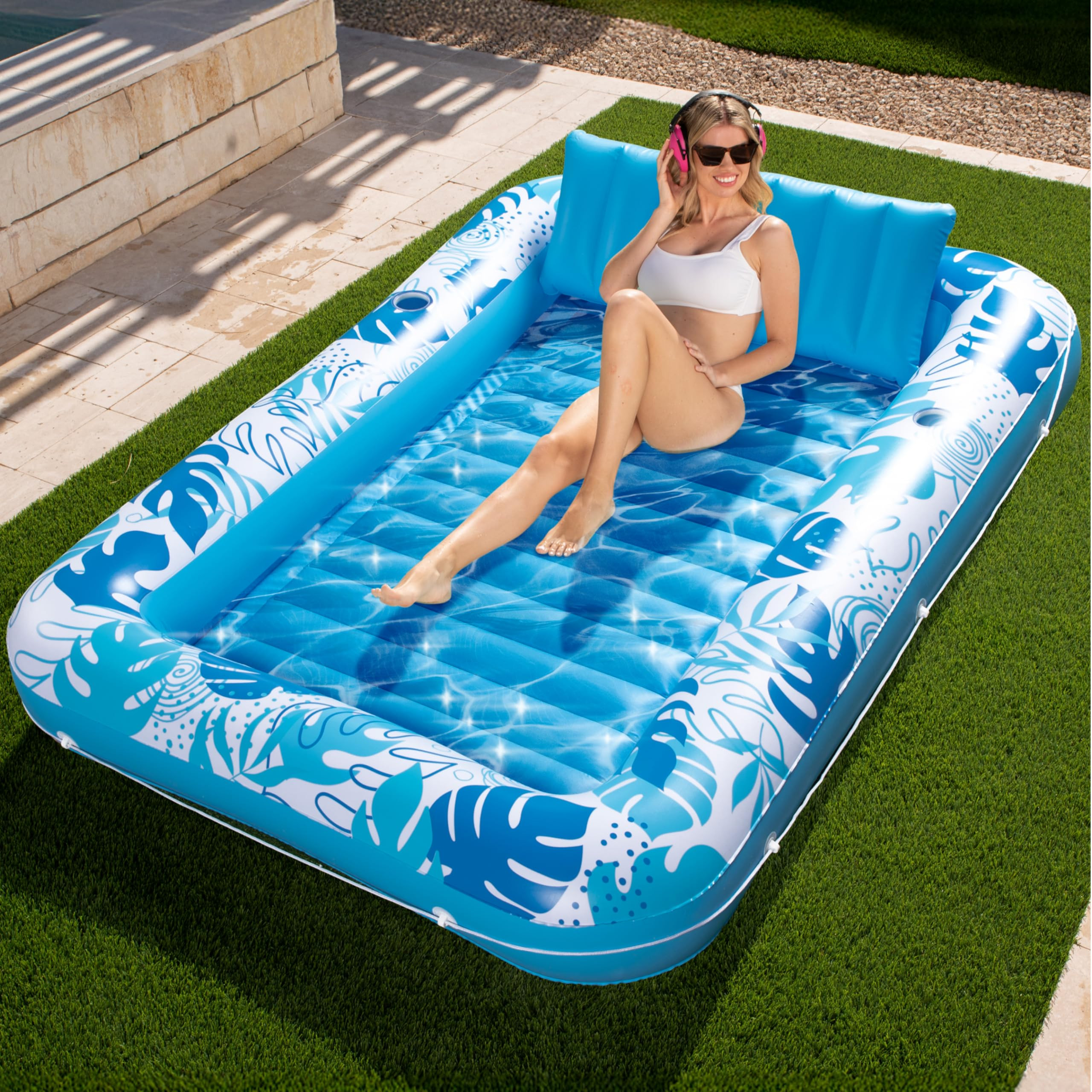 SLOOSH Inflatable Tanning Pool Lounger Float, 85" x 57" Extra Large Pool Floats Adult with Pillow... | Amazon (US)