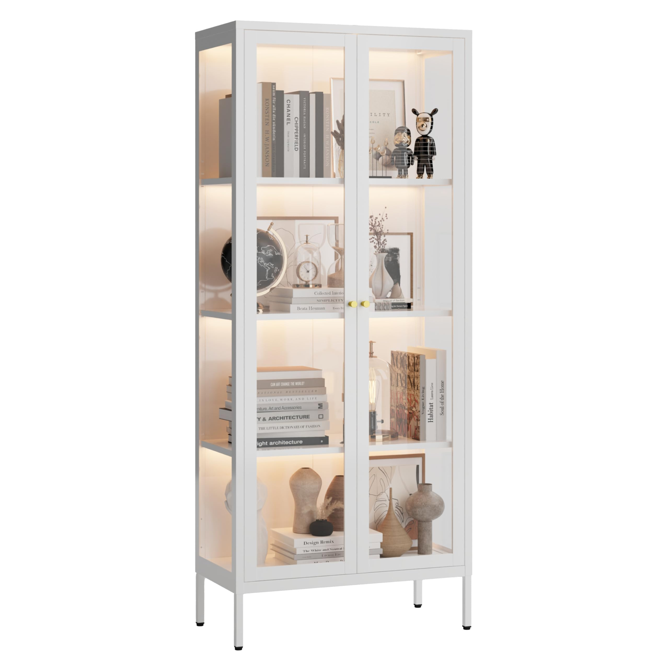 Display Cabinet with Glass Doors, Glass Display Cabinet with 3 Color LED Lights, Curio Display Ca... | Amazon (US)
