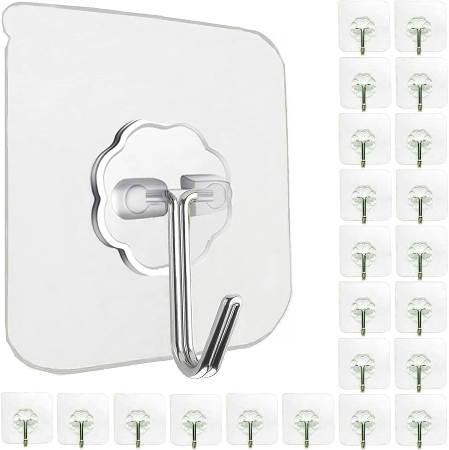 24 Pack Wall Hooks for Hanging 33lb(Max) Heavy Duty Self Adhesive Hooks Transparent Waterproof St... | Amazon (US)