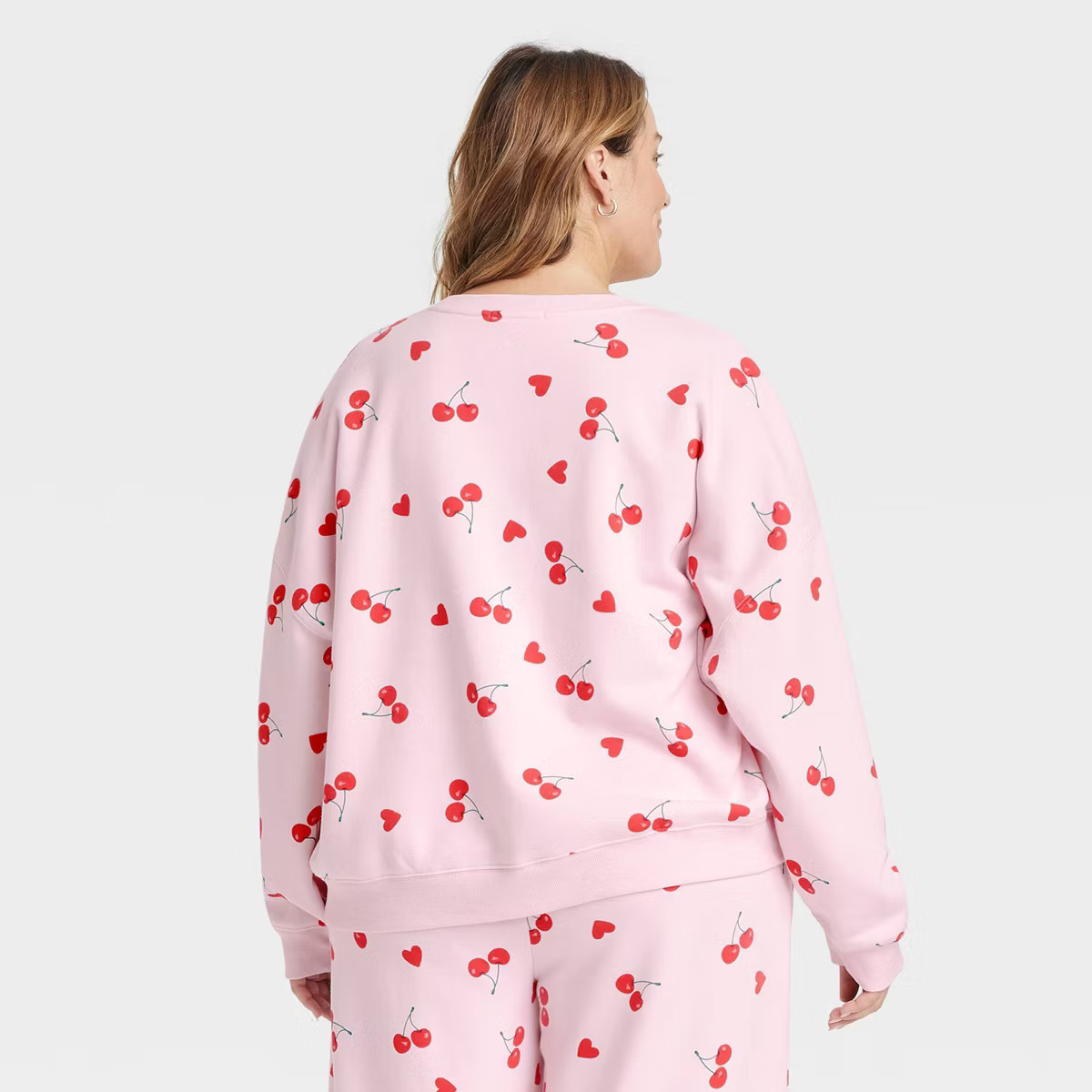 Women's Cherry Hearts Printed Graphic Sweatshirt - Pink 2X | Target