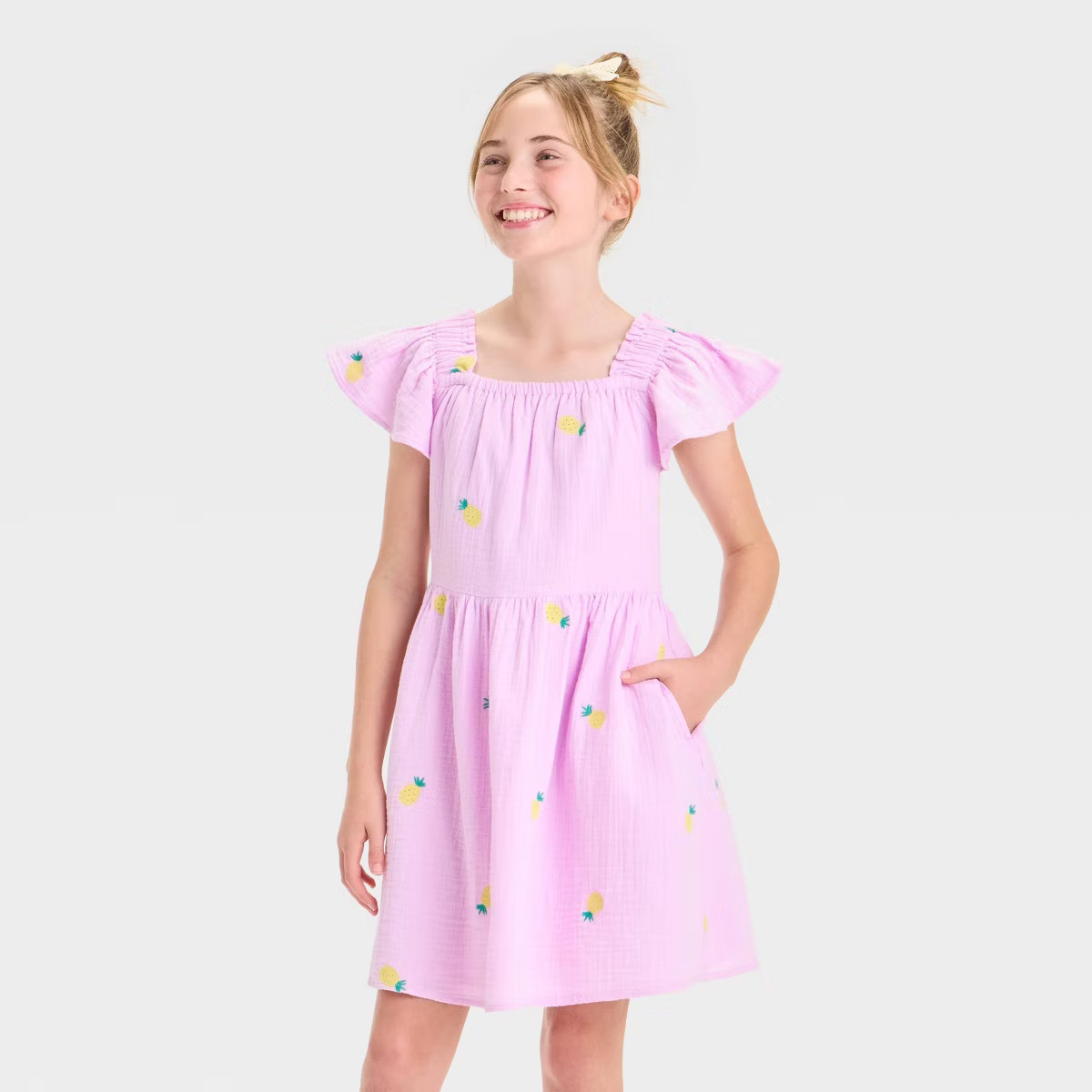 Girls' Flutter Sleeve Embroidered Woven Dress - Cat & Jack™ | Target