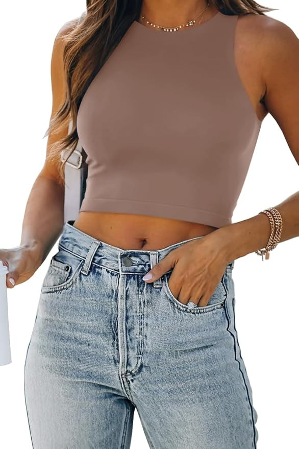 EFAN Womens Sexy Sleeveless High Neck Crop Tops Workout Cute Racerback Cropped Tank Tops Summer C... | Amazon (US)