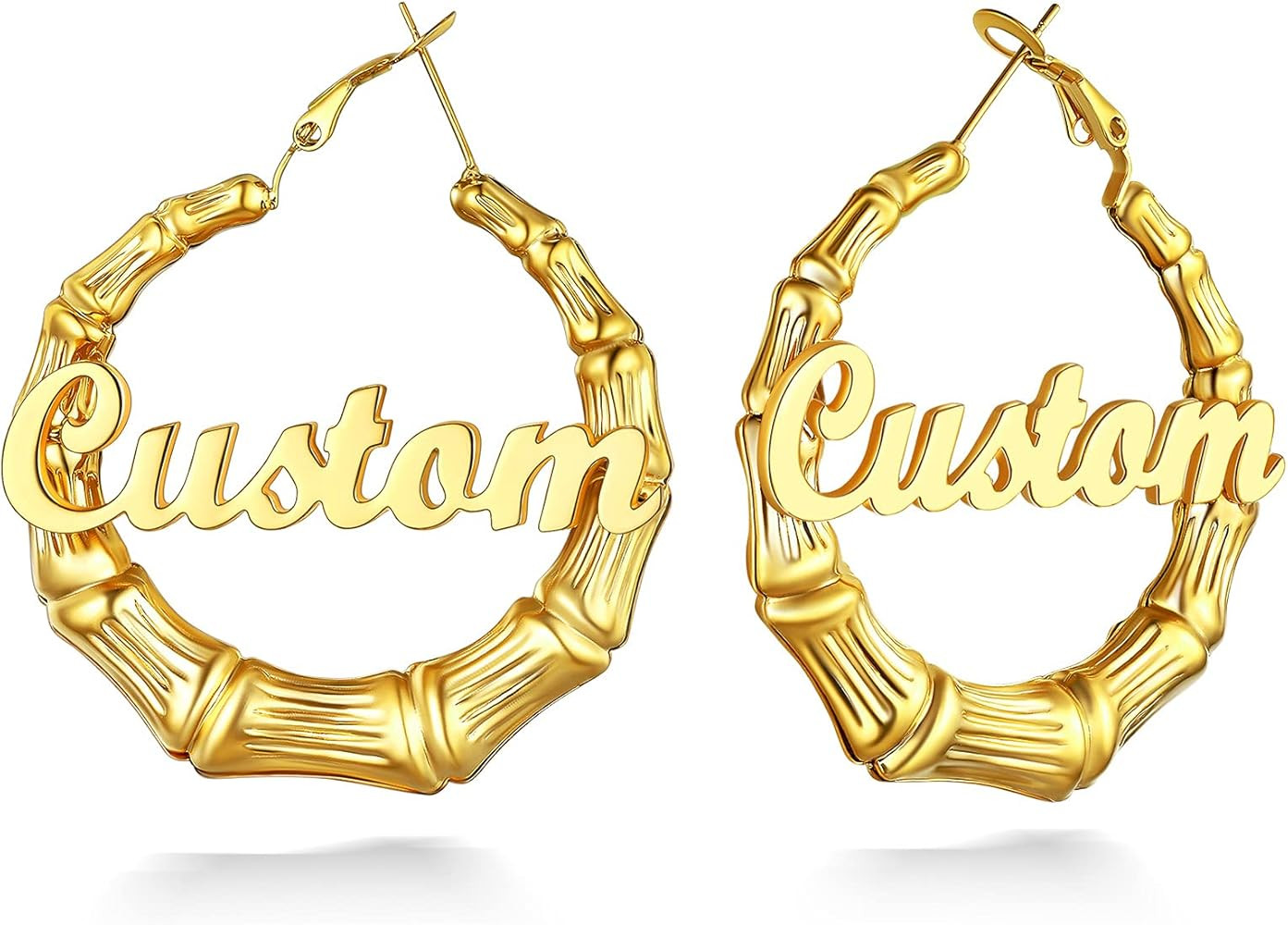 Custom4U Hoop Earrings with Name Inside Personalized Gold/White/Black Bamboo/Fashion Earrings - 3... | Amazon (US)