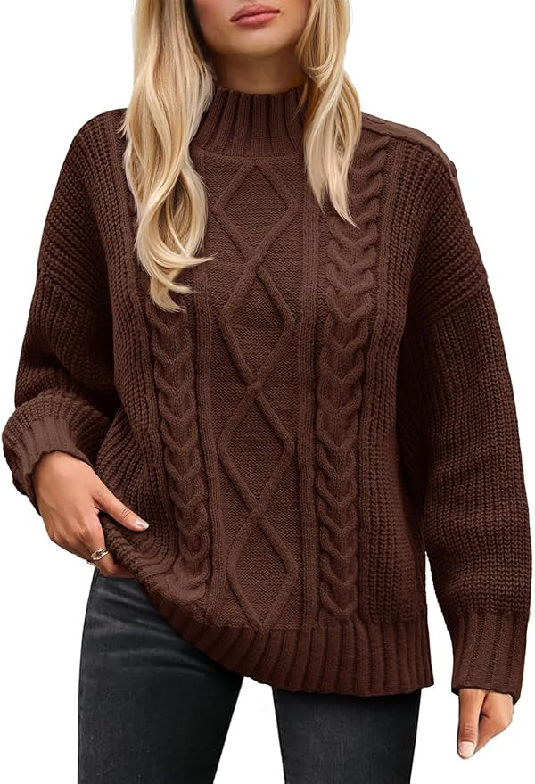 Saodimallsu Womens Oversized Cable Knit Sweaters 2025 Fall Winter Trendy Button Up Turtleneck Chu... | Amazon (US)