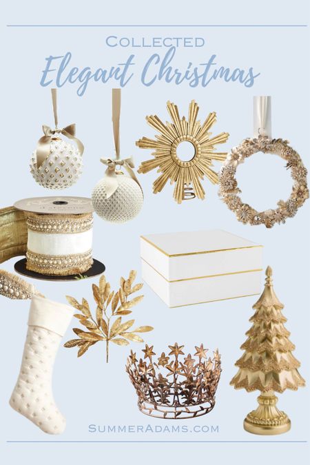 Elegant Christmas decor



White and gold, Christmas decorations, rhinestone wired Velvet Christmas ribbon, jeweled brooch wreath, Ballard designs Christmas decorations, frontgate Christmas decorations, white and gold, Christmas gift boxes, white and gold ornaments, Sunburst mirror Christmas tree topper, Ivory velvet quilted stocking, white and gold Christmas gift boxes, gold Christmas tree figurine, Anthropologie starry crown.

#LTKHolidaySale #LTKHoliday #LTKhome