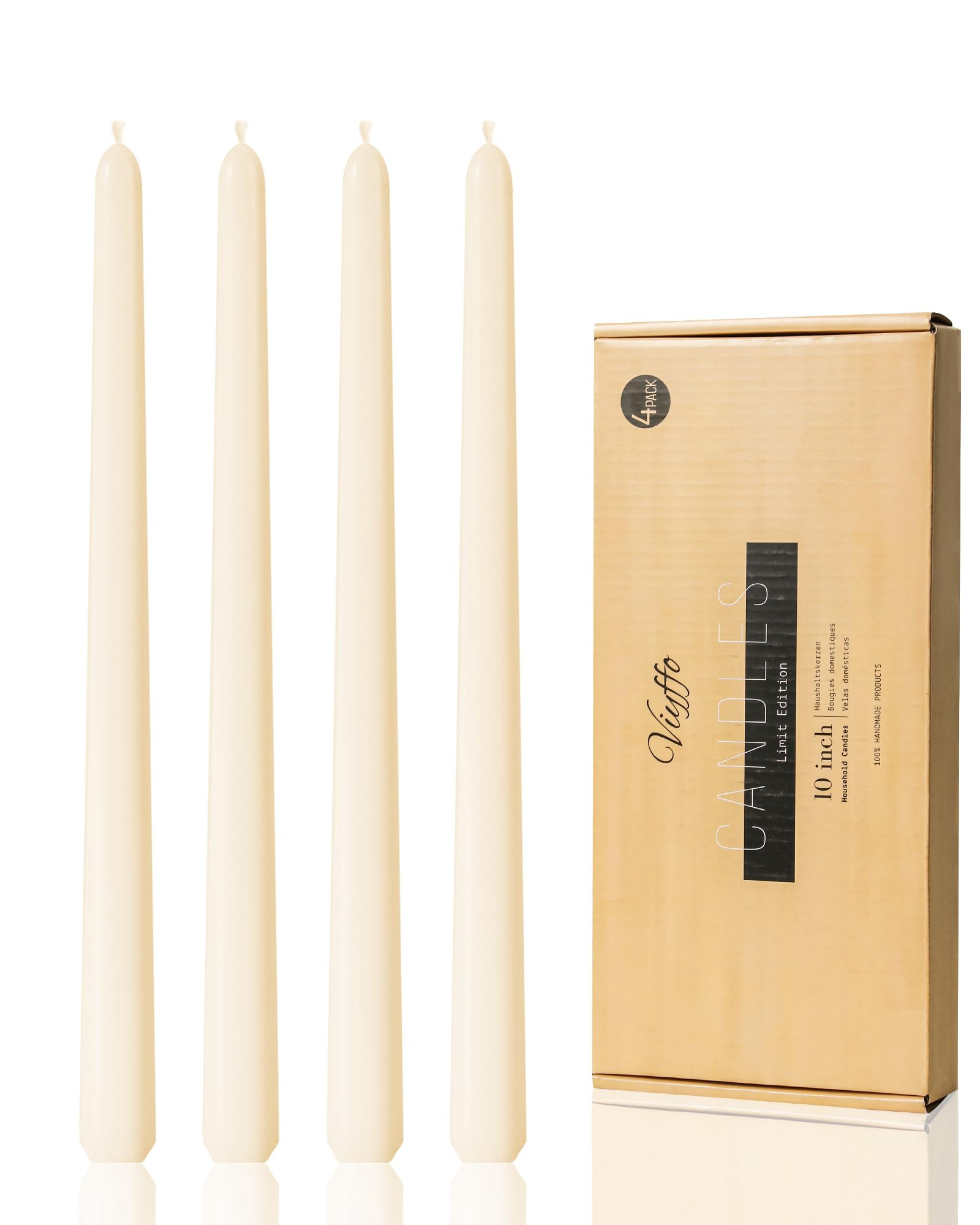 Ivory Taper Candles, 10 Inch Set of 4, Unscented, Dripless, Smokeless, 8 Hours Long Burning, Hand... | Amazon (US)