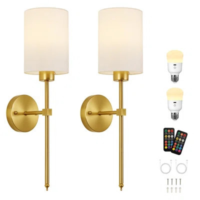 Modern Brass Wireless Wall Sconces With Remote Control - Adjustable Brightness & Color For Indoor Decor | Wayfair North America