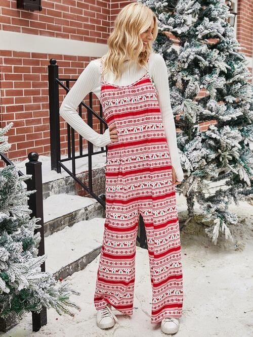 Christmas Color Contrast Wide-Legged Jumpsuit - Casual Chic Boutique | Scarlet / S | Casual Chic Boutique