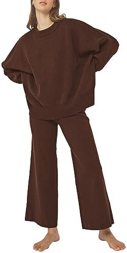 Linsery Women 2 Piece Sweater Sets Long Sleeve Knit Top Matching Wide Leg Pant Knitted Sweatsuit ... | Amazon (US)