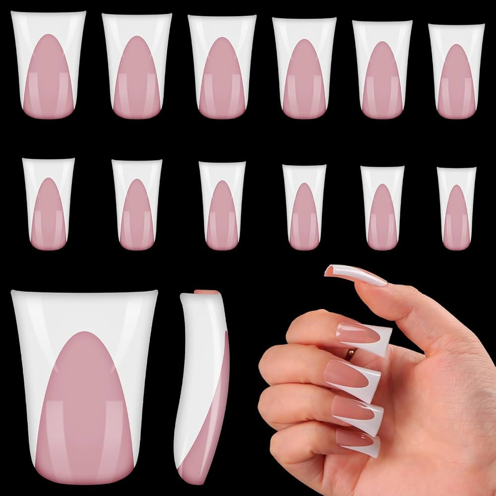 outopen 120pcs Duck Nail Tips Short Light Pink French Duck Tips Full Cover Fan Flare Duck Tips fo... | Amazon (US)