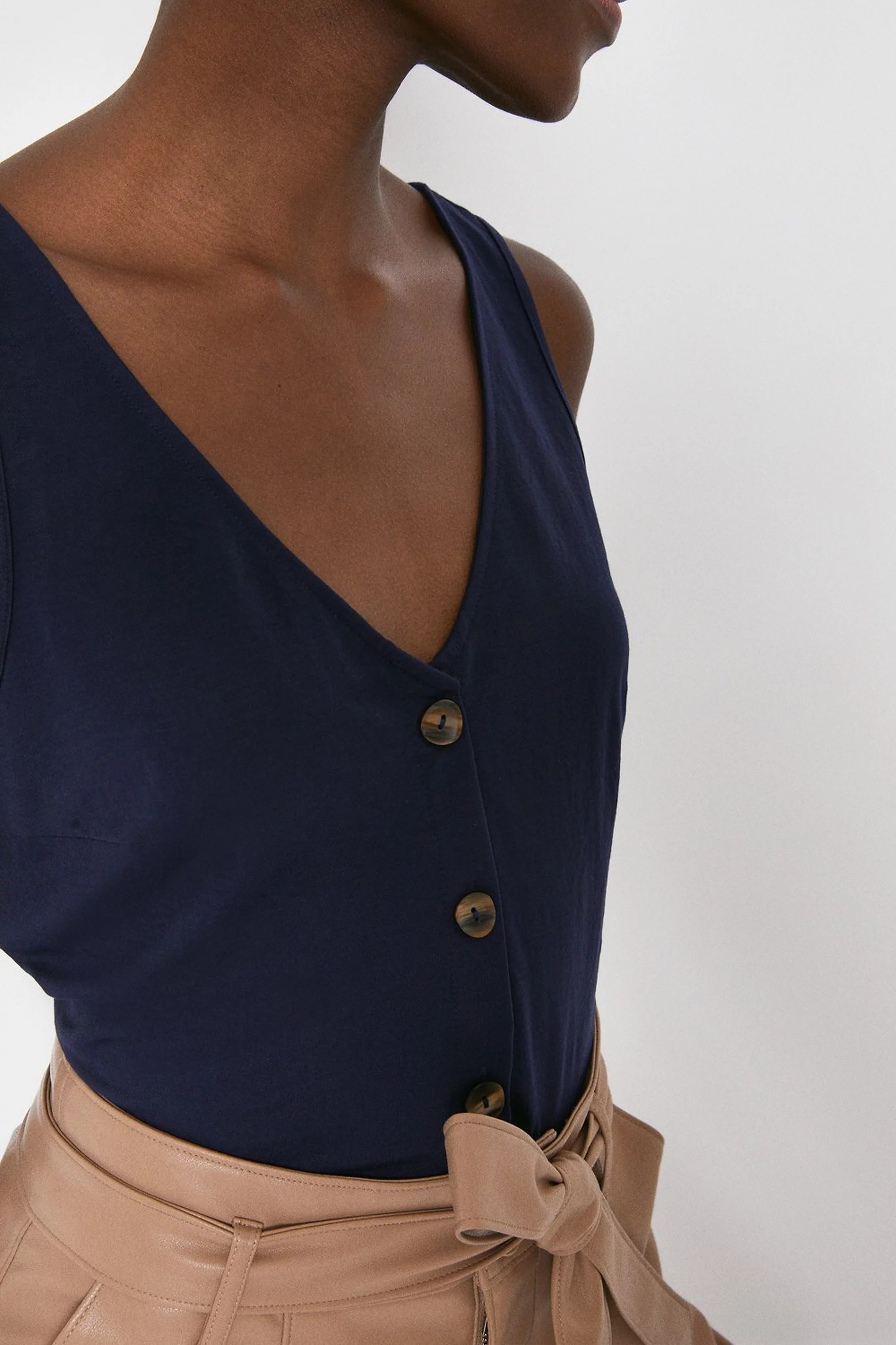 Pique V Neck Button Vest | Warehouse UK & IE
