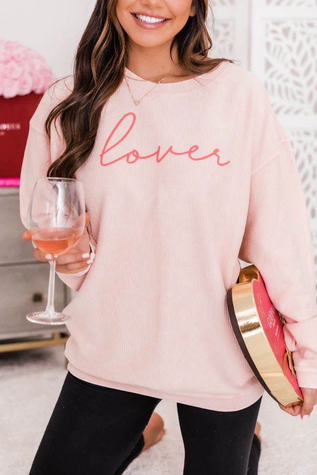 Lover Script Pink Corded Graphic Sweatshirt | The Pink Lily Boutique