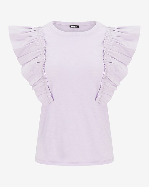 Skimming Slub Poplin Ruffle Sleeve Tee | Express