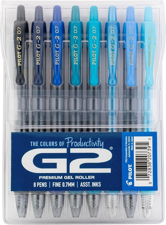 Pilot G2 Premium Gel Roller Pens, G2 Boost Blue Pens Pack, The Colors of Productivity, 8 Pack Pou... | Amazon (US)
