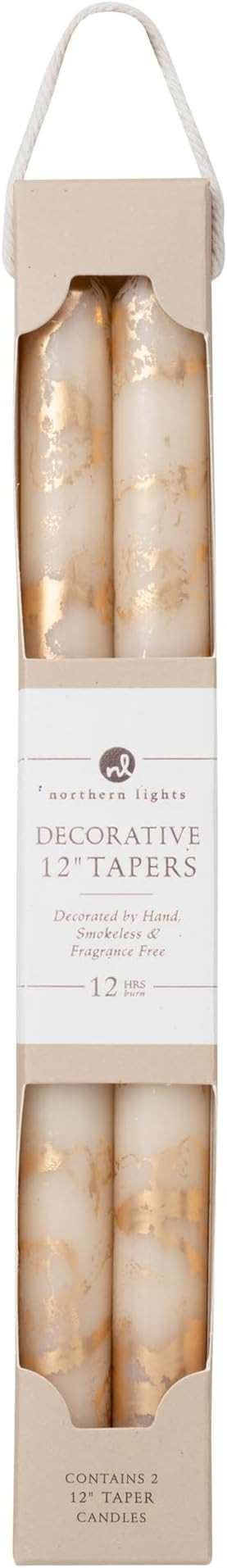 Northern Lights Candles Premium Tapers - 12" 2pk - Cream w/Gold - 73308 | Amazon (US)