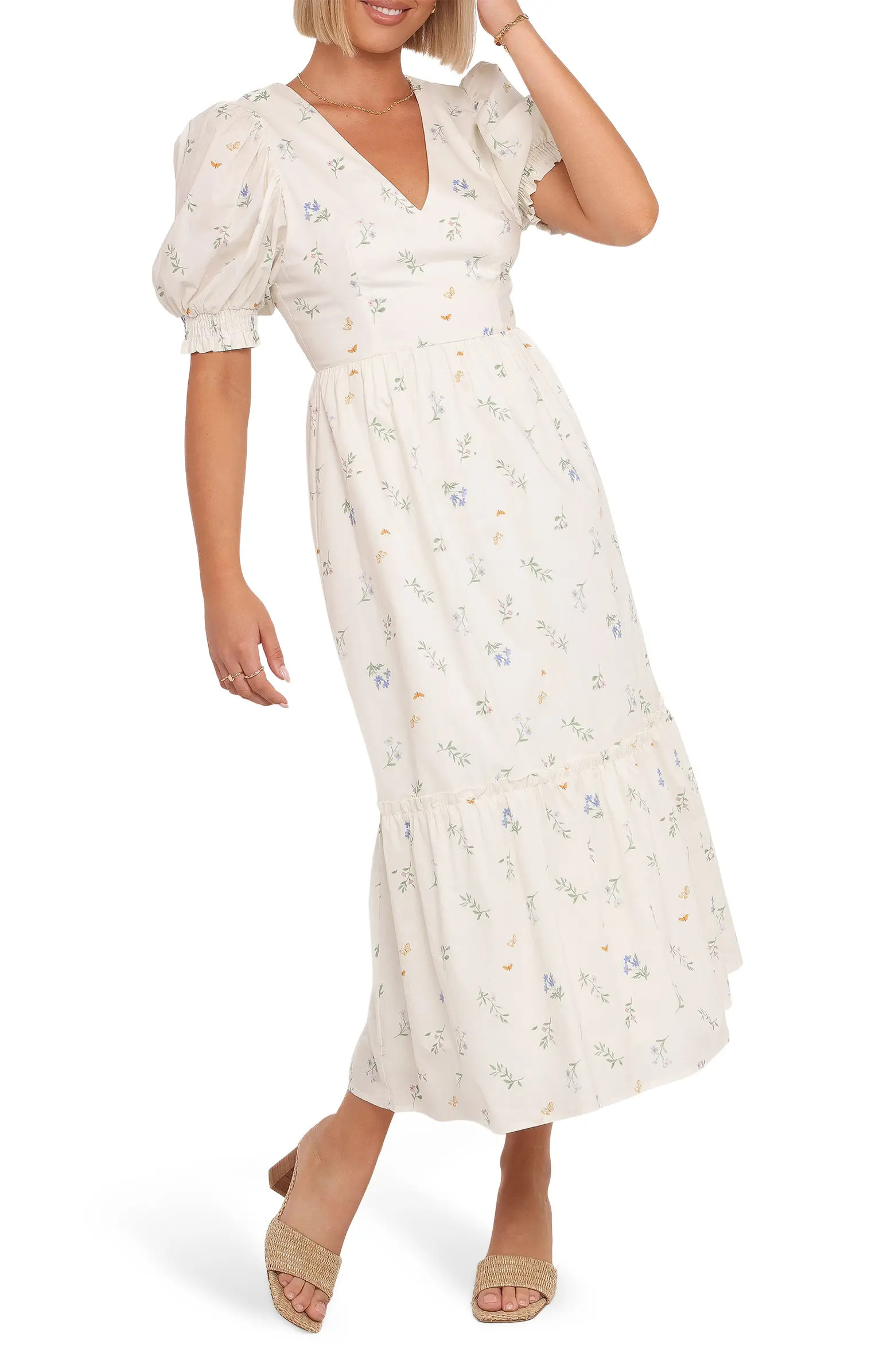 Steele Puff Sleeve Cotton Midi Dress | Nordstrom