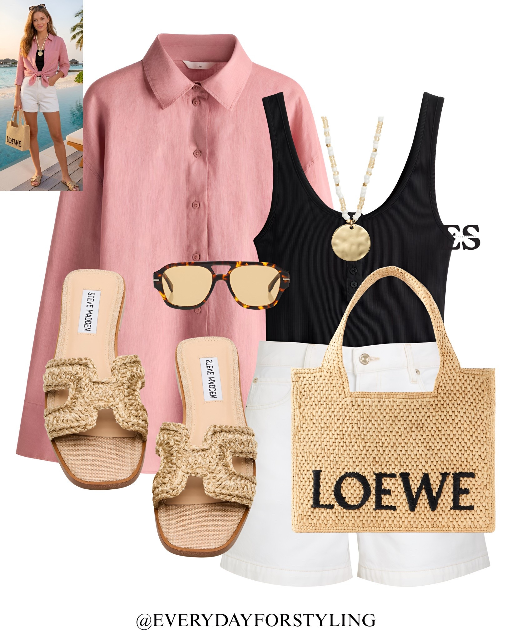 The Loewe tote just turned a simple pink shirt into a fashion moment 🌸

holiday outfit ideas, vacation outfits 2025, shirt and shorts outfit, oversized shirt outfit, summer  fashion, beach to dinner outfit, resort wear women, linen shirt outfit, denim shorts outfit, summer style inspo, raffia bag outfit, Loewe bag outfit, casual chic summer, what to wear on holiday, summer wardrobe essentials, travel outfit ideas, easy summer outfits, neutral holiday outfits, affordable summer fashion, spring summer outfit ideas | spring style | summer outfit ideas | parisian fashion | old money style | summer outfits | summer outfit ideas | how to wear | what to wear | ways to style | everydayforstyling 

#zara #HolidayOutfits #VacationStyle #SummerFashion #SpringOutfitIdeas  

#LTKSeasonal #LTKTravel #LTKootd