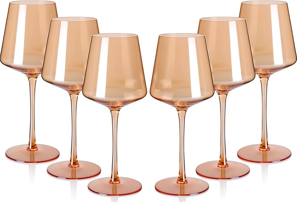 Light Amber Wine Glasses Set of 6-18oz Colored Wine Glasses with Tall Long Stems and Flat Bottom-... | Amazon (US)