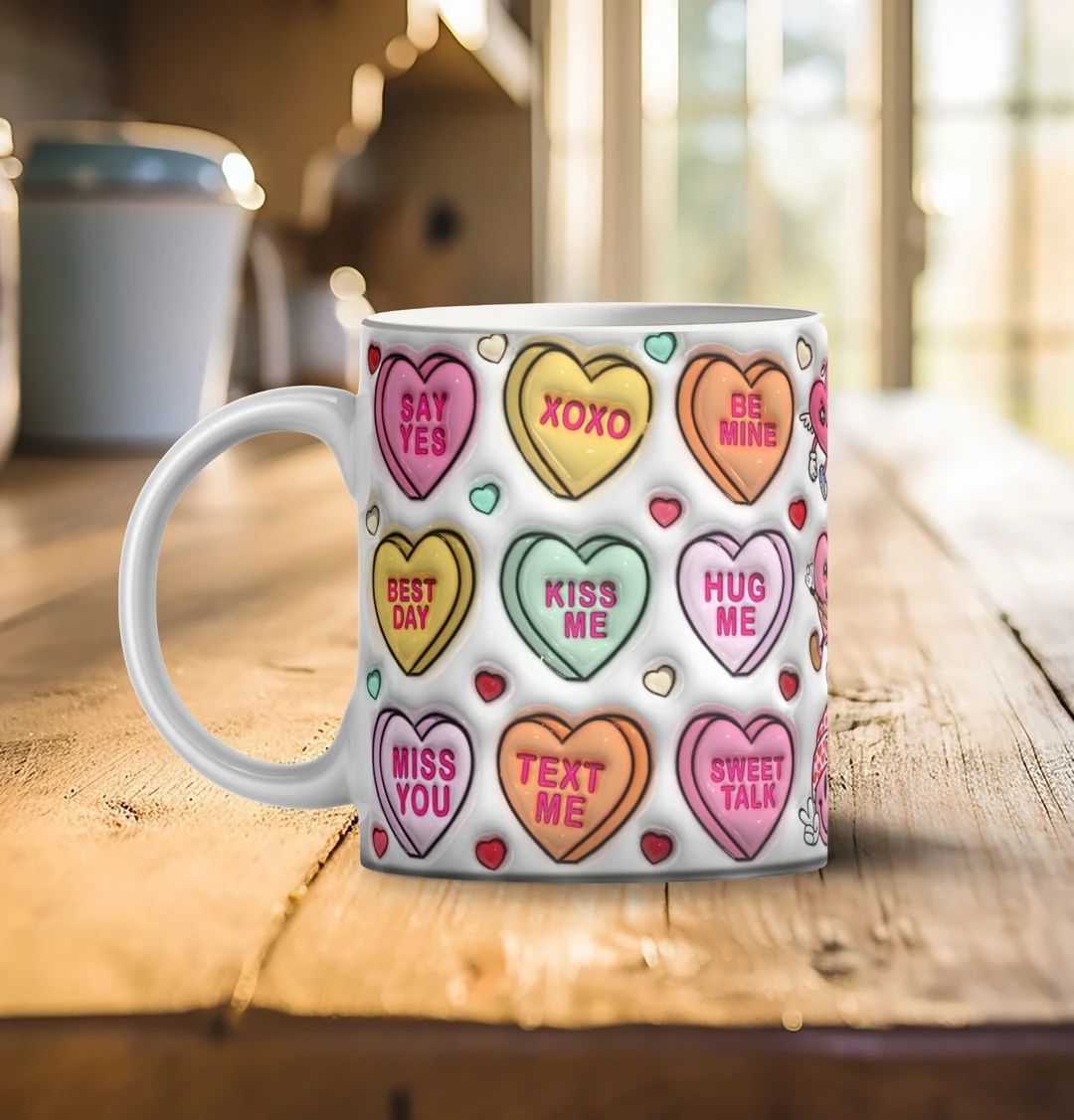 Valentines Day Mug. 3D Inflated Valentines Conversation Hearts Mug, 3D Puffy Hearts Valentines Mu... | Etsy (US)