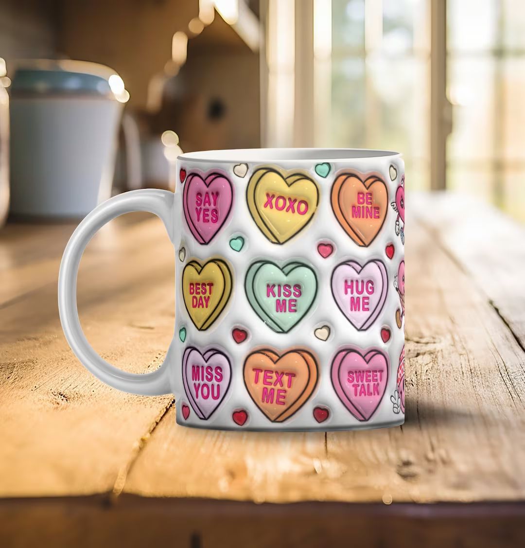 Valentines Day Mug. 3D Inflated Valentines Conversation Hearts Mug, 3D Puffy Hearts Valentines Mu... | Etsy (US)