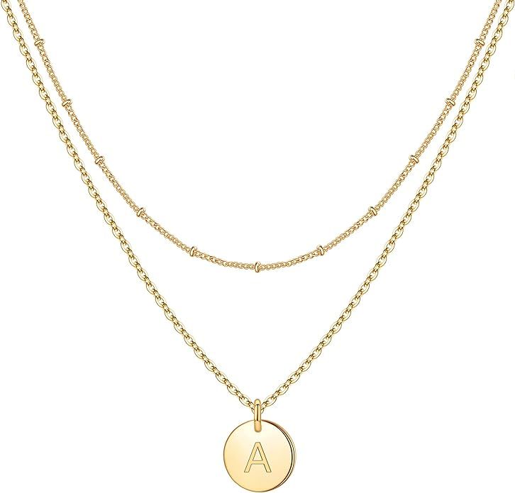 IEFWELL Initial Necklaces for Women Girls - Gold Silver Rose Gold Double Side Engraved Hammered C... | Amazon (US)