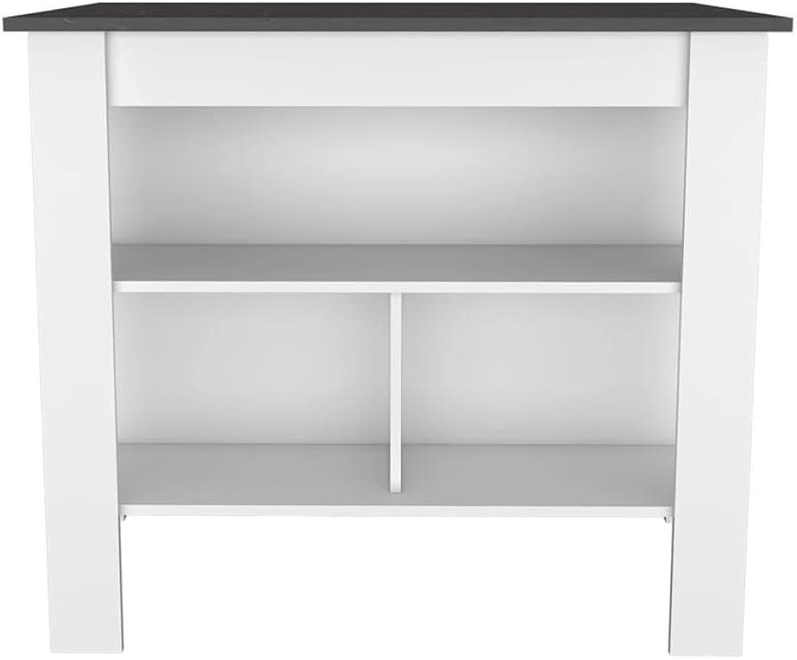 Cala 3-Shelf Wooden Casual Kitchen Island, White Base/Onyx Top | Amazon (US)