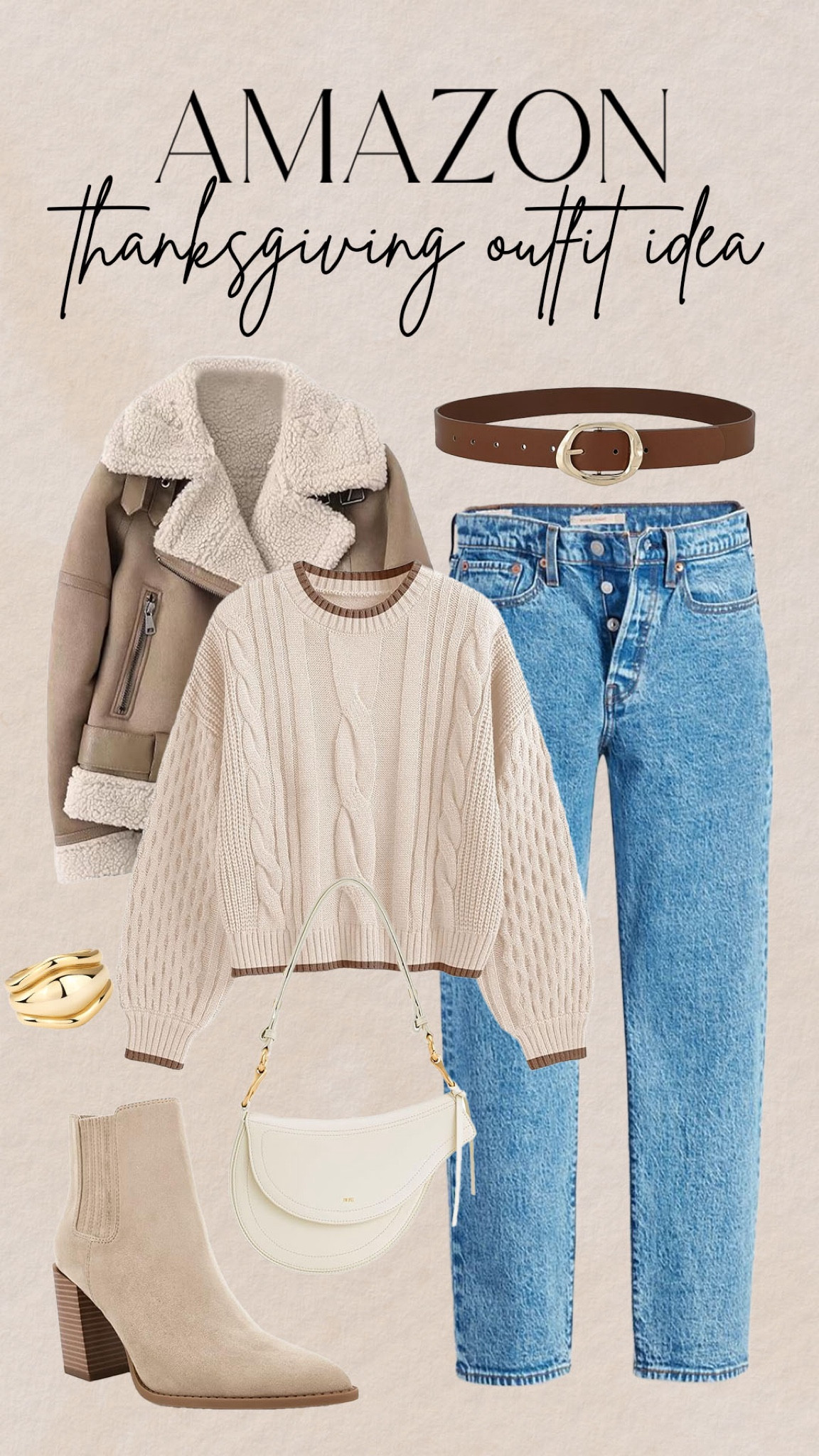Casual, comfy and cute Thanksgiving outfit idea from Amazon! 

#amazonfashion

Amazon fashion. Amazon trendy suede faux fur jacket. Amazon cable knit sweater. Amazon denim. Amazon gold buckle belt. Amazon booties. Amazon fall style  

#LTKFindsUnder100 #LTKSeasonal #LTKStyleTip