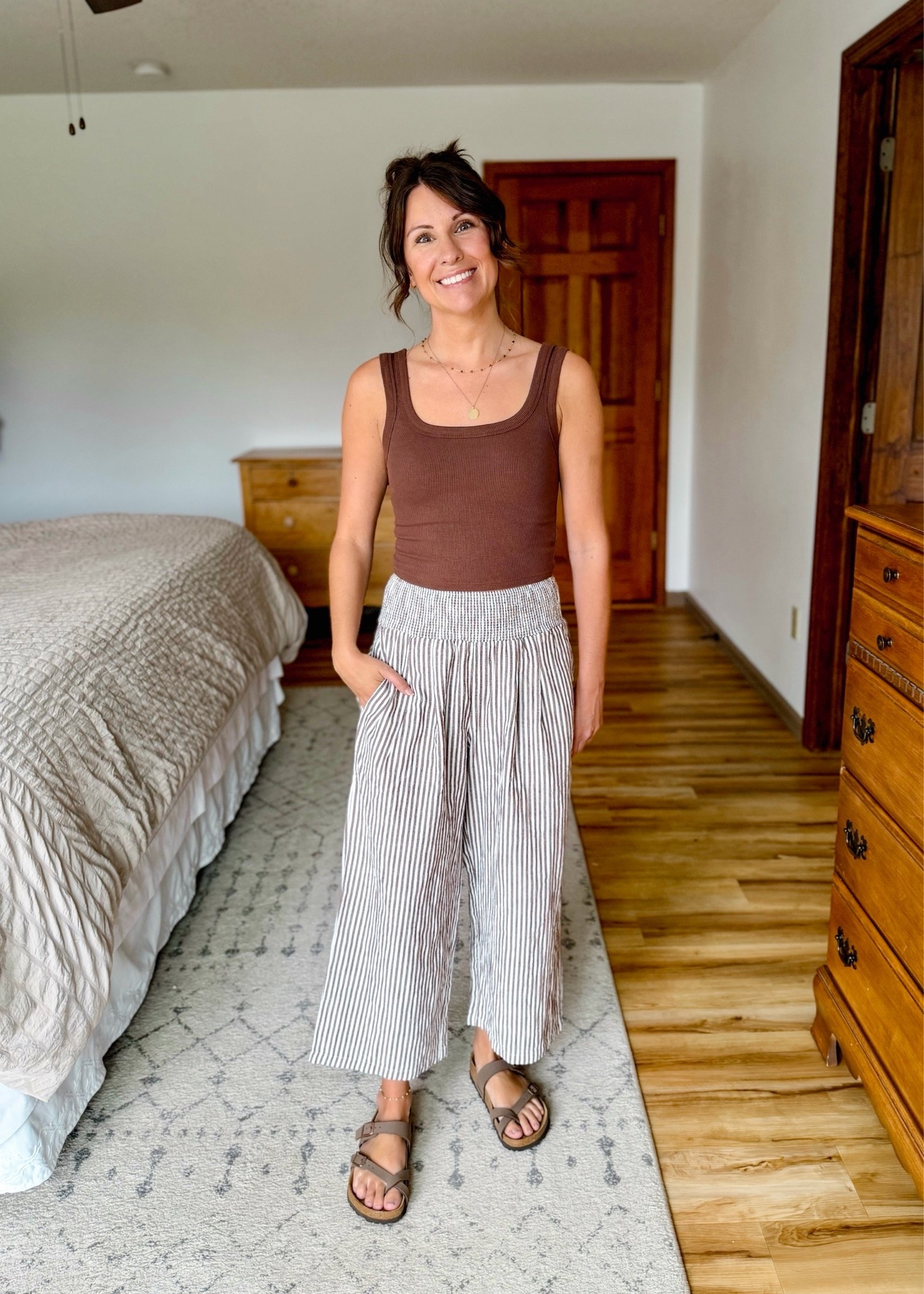 xs in my tank and xs in my striped pants (petite friendly! I’m 5’1”!) my sandals are size 36.

#LTKSeasonal #LTKPetite #LTKgrwm