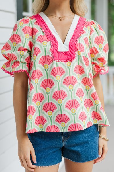 Simply In Love Coral Abstract Blouse | The Mint Julep Boutique