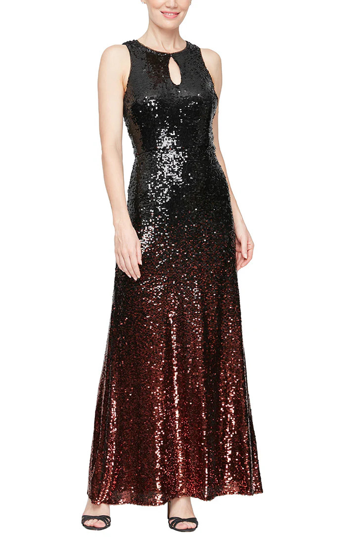 Long Sleeveless Ombre Sequin Gown with Keyhole Cutout Neckline | Alex Evenings