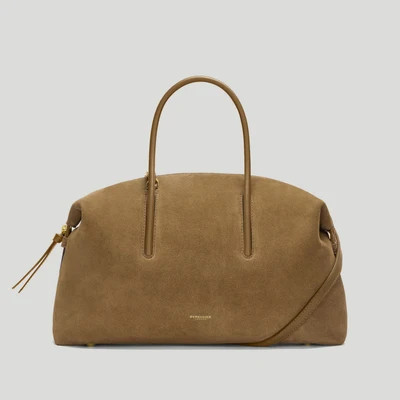 DeMellier The Midi Stockholm in Tobacco Suede Leather Top handle bag | DeMellier