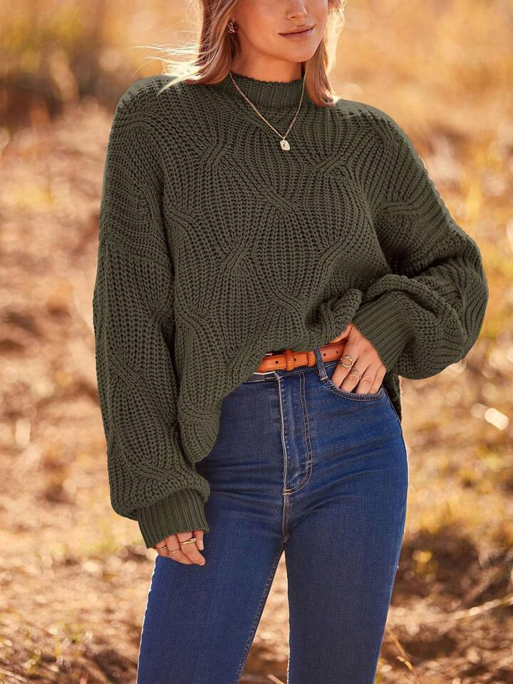 TrendsWomen's Fall Oversized Pullover Sweaters Casual Crewneck Long Sleeve Chunky Cable Knit Blou... | SHEIN