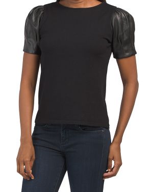 Short Sleeve Faux Leather Sweater | TJ Maxx