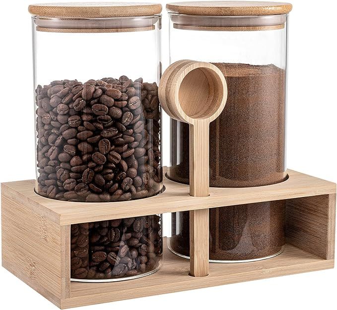 Glass Coffee Containers with Shelf - 2Pcs 49oz Large Capacity BPA Free Coffee Storage Jars with A... | Amazon (US)