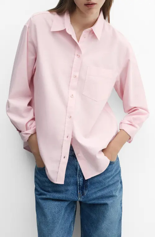 MANGO Cotton Button-Up Shirt in Pale Pink at Nordstrom, Size 2 | Nordstrom