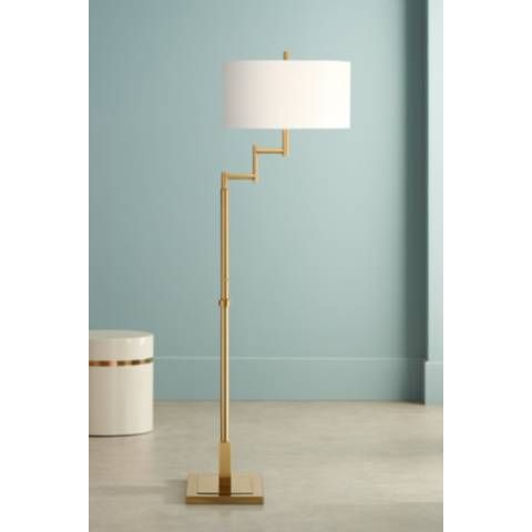 Possini Euro Lyndon Warm Antique Gold Swing Arm Floor Lamp - #55T42 | Lamps Plus | Lamps Plus