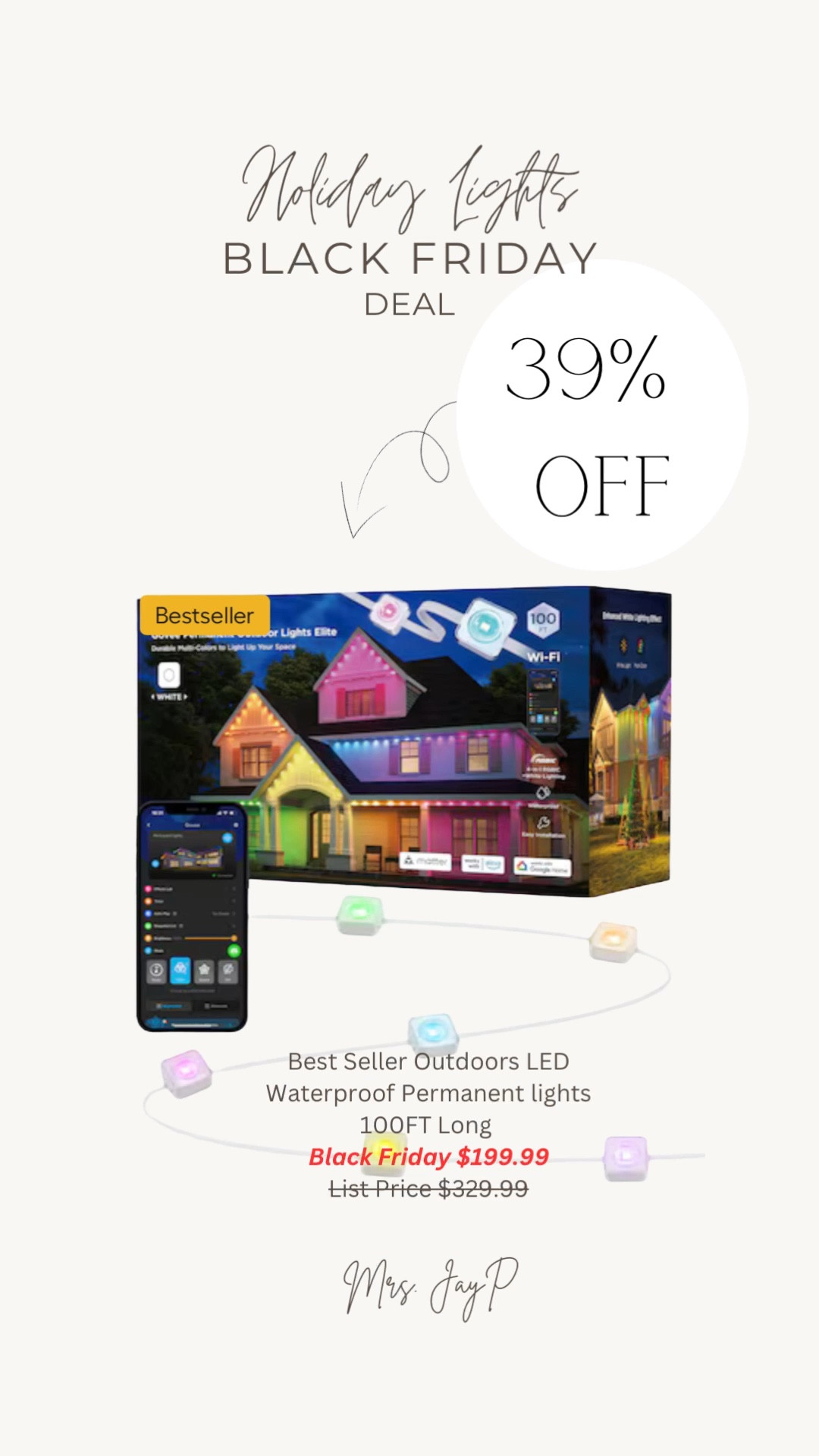 No more climbing platters every Christmas! 

These led lights are not just your regular Christmas lights! They can be set for any holiday or occasion. 

They adhere or screw onto your house and can be controlled via the app. For reference I own a two story house and I used 2 sets of the 100ft lights to cover the front of my home. 

I personally purchased mine from Lowe’s. One of the strings went out and stopped working. I contacted the Govee customer support crew and they sent me a brand new set, no hassle. 

 

#LTKHoliday #LTKHome #LTKSaleAlert