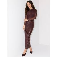 Michelle Keegan PU Split Back Midaxi Skirt - Burgundy | Very (UK)