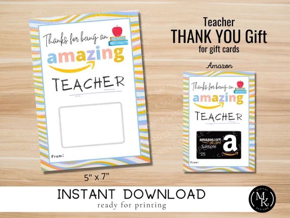 Amazing Teacher Card for Amazon Gift Card  Pastel Printable | Etsy | Etsy (US)