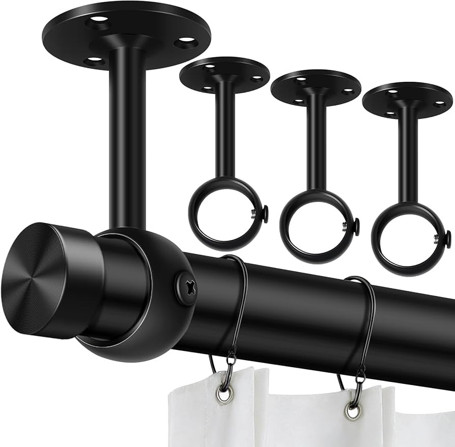 TOKPLNU Curtain Rod Brackets, Ceiling Heavy Duty Holders, Black 4 Pack Hooks Hangers for 1 1/4-In... | Amazon (US)