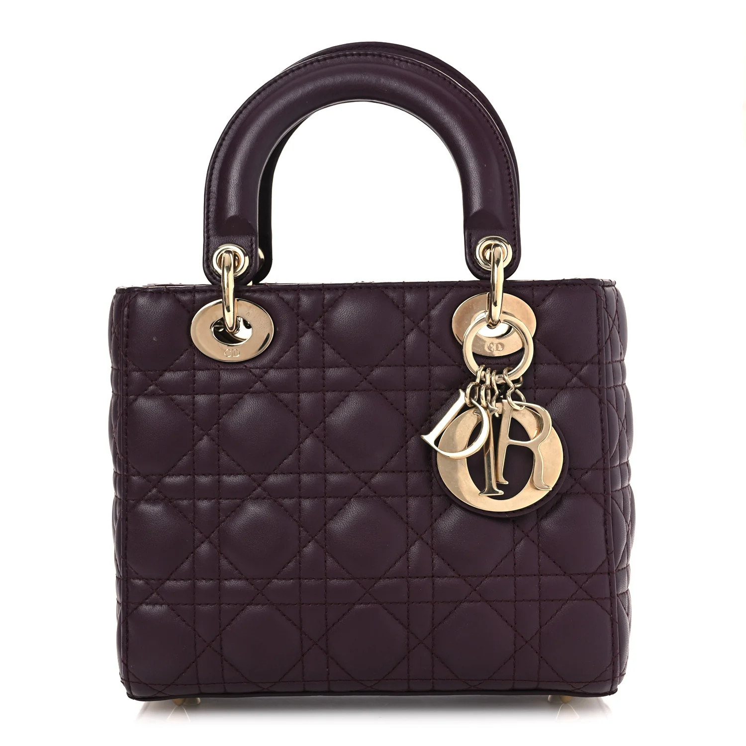 Lambskin Cannage Small Lady Dior Burgundy | FASHIONPHILE (US)
