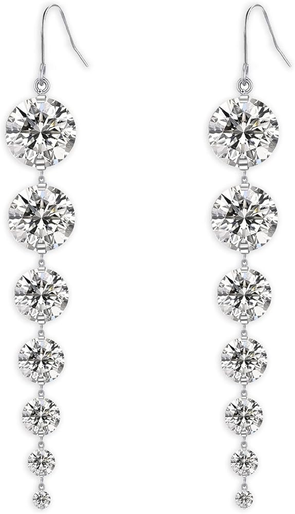 925 Silver Dangle Earrings for Women Statement 5A Cubic Zirconia Prom Earrings for Wedding Elegan... | Amazon (US)