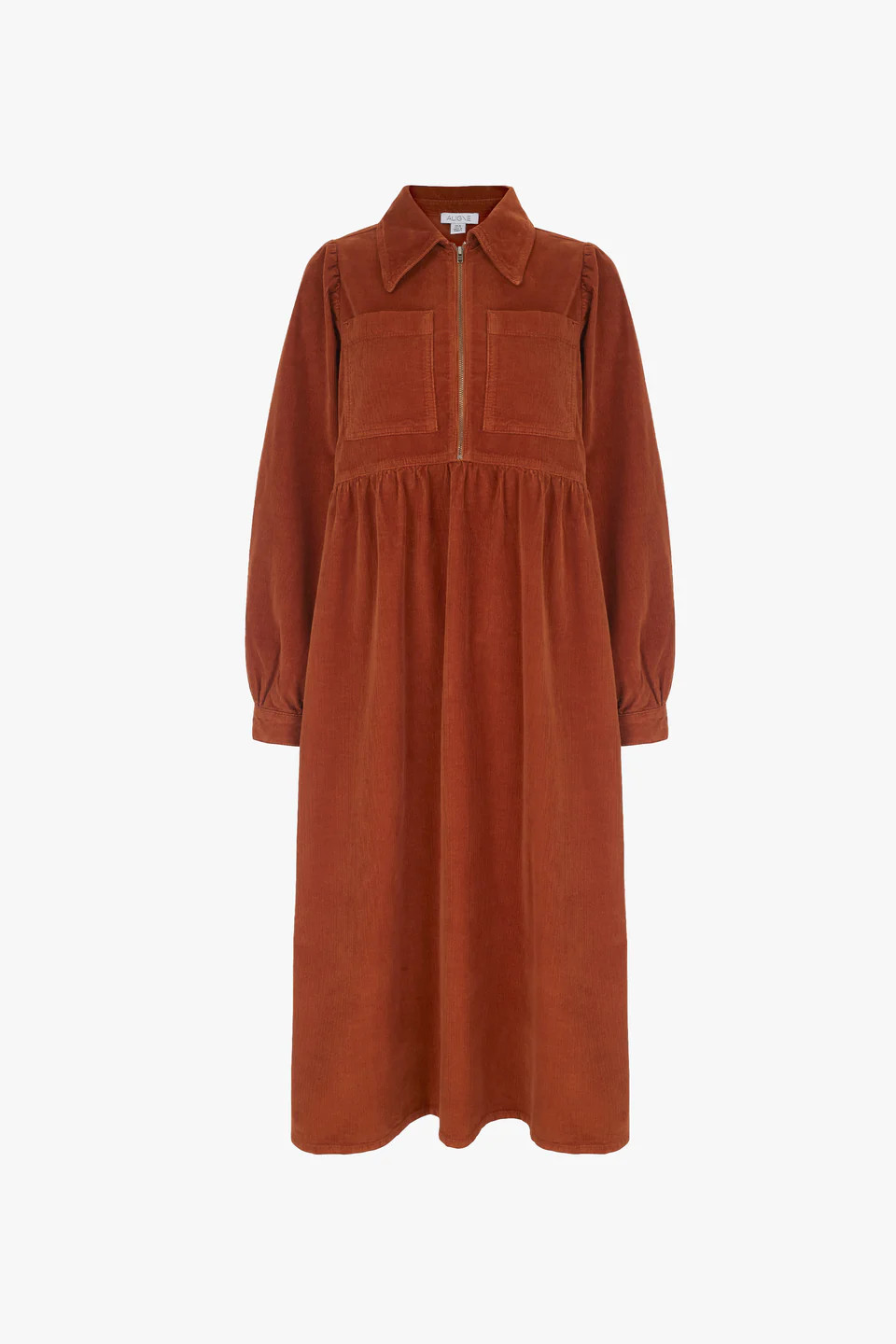 Gabriella | Zip Neck Midi Dress in Toffee Cord | ALIGNE | Aligne UK