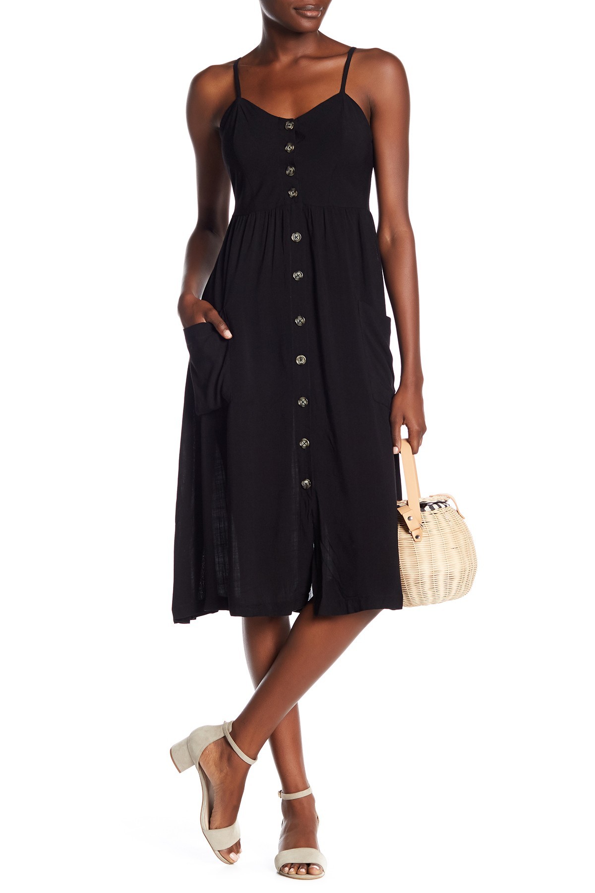 Button Front Sleeveless Midi Dress | Nordstrom Rack