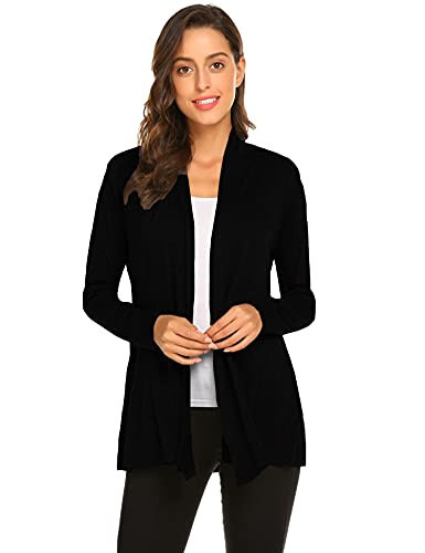 Newchoice Women's Long Black Cardigans Open Front Lightweight Long Sleeve Cardigan Dusters Casual Loose Kimono Coverups (Black, M) | Amazon (US)